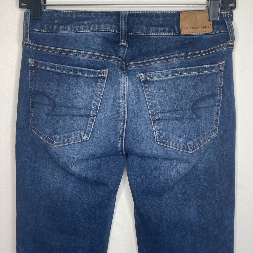 American Eagle Dark Wash Solid Blue Distressed Hi… - image 4